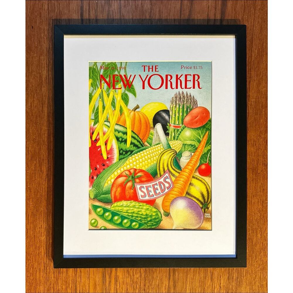 Framed 1990 New Yorker Magazine March 26 Bob Knox Vegetable Spring Harvest